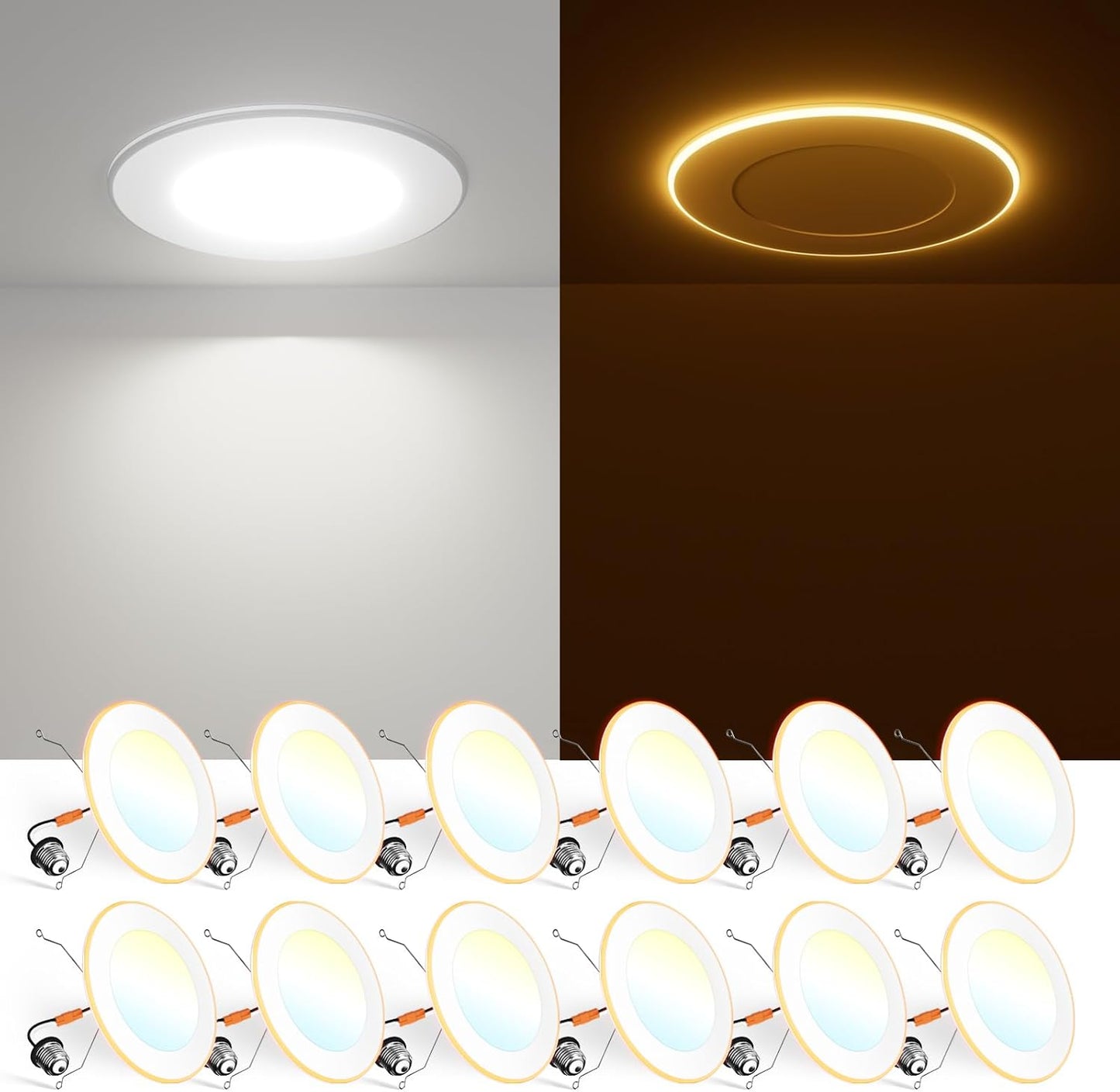 FREELICHT 5/6 Inch LED Can Lights with Night Light, 2700K/3000K/4000K/5000K/6000K Selectable Flat Retrofit Recessed Lighting, 10W=110W, 1000LM, Dimmable - ETL & FCC