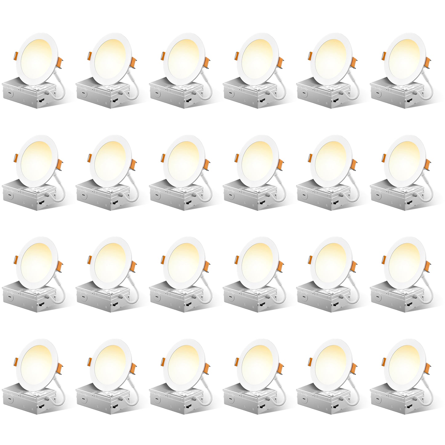 FREELICHT 24 Pack 4 Inch 5CCT Ultra-Thin LED Recessed Ceiling Light with Junction Box, 2700K/3000K/3500K/4000K/5000K Selectable, 700LM Brightness, Dimmable Canless Wafer Downlight, 10WEqv90W-ETL&FCC