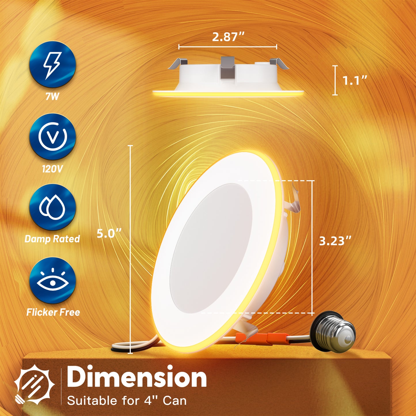 FREELICHT 4 Inch LED Can Lights with Night Light, 5CCT Selectable Flat Retrofit Recessed Lighting, 7W, 700LM, Dimmable, ETL & FCC