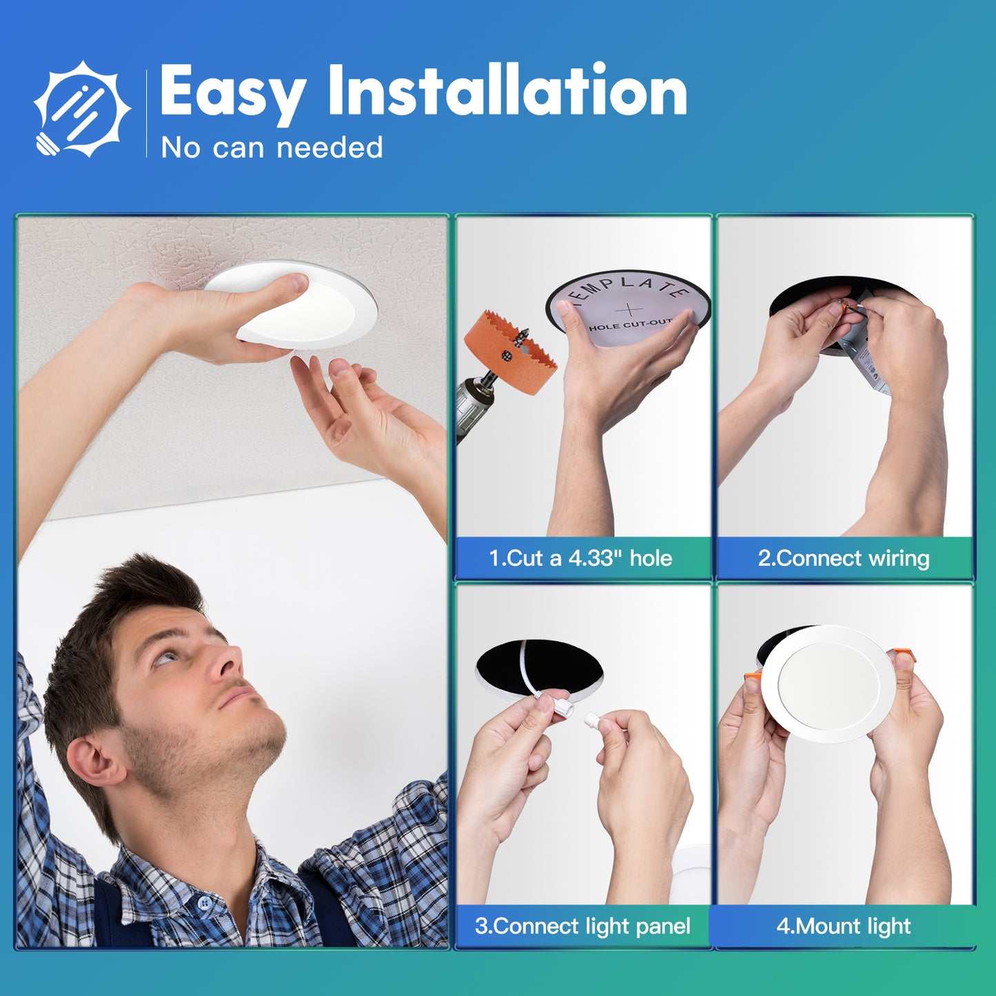 FREELICHT 24 Pack 4 Inch 5CCT Ultra-Thin LED Recessed Ceiling Light with Junction Box, 2700K/3000K/3500K/4000K/5000K Selectable, 700LM Brightness, Dimmable Canless Wafer Downlight, 10WEqv90W-ETL&FCC