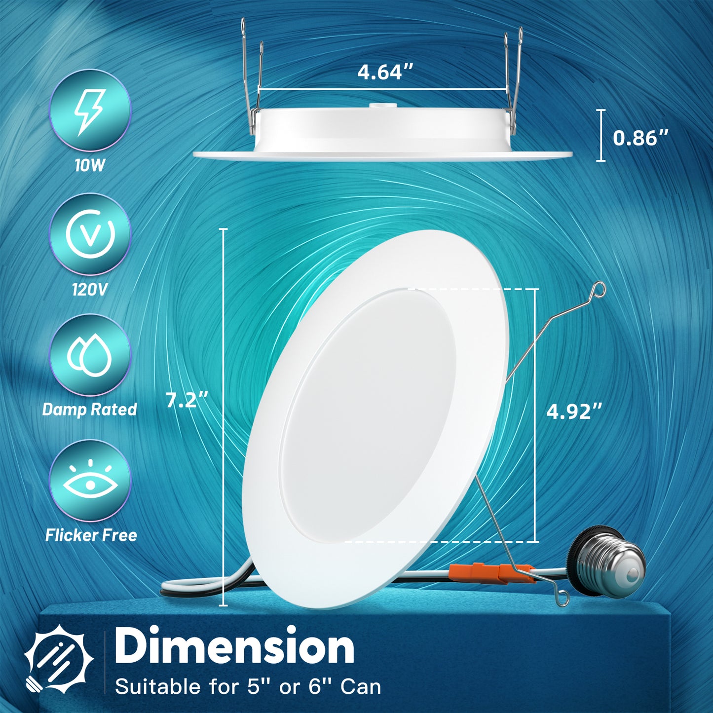 FREELICHT Retrofit LED Recessed Lighting 6 Inch, Selectable 2700K/3000K/4000K/5000K/6000K, Dimmable Flat LED Can Lights, 10W=110W, 1000LM, IC & Damp Rated, ETL & FCC