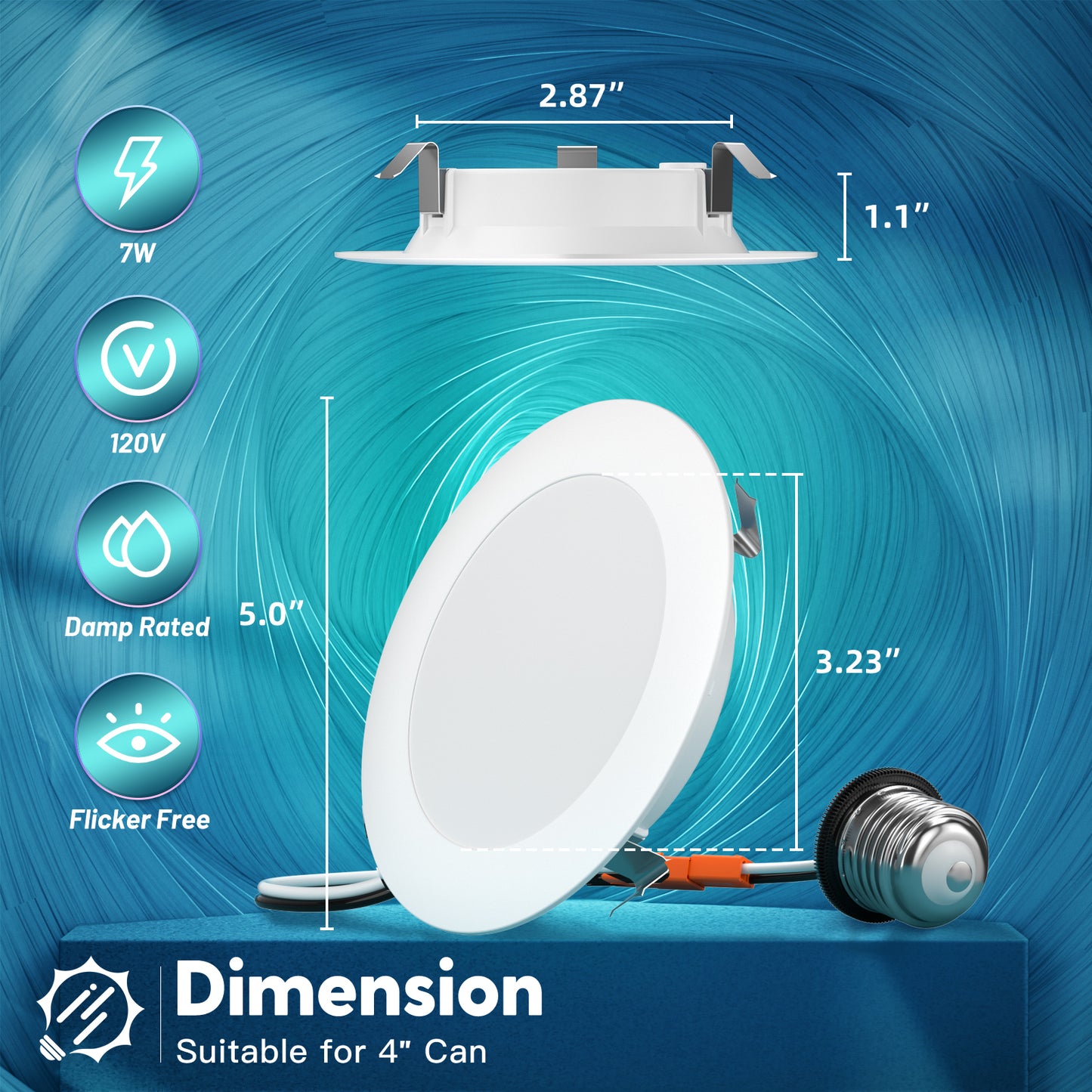 FREELICHT 4 Inch Retrofit LED Recessed Lighting, Selectable 5CCT, Dimmable Flat LED Can Lights, 7W, 700LM, ETL & FCC, White