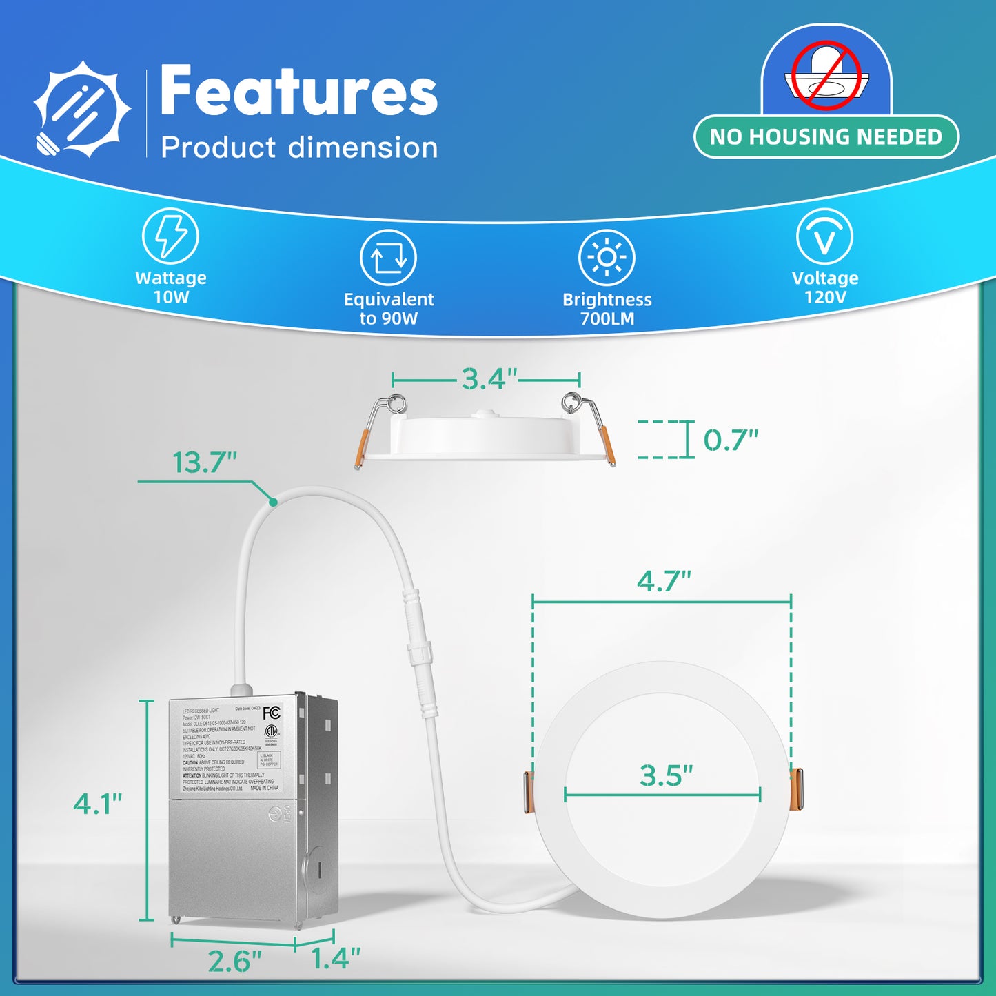 FREELICHT 24 Pack 4 Inch 5CCT Ultra-Thin LED Recessed Ceiling Light with Junction Box, 2700K/3000K/3500K/4000K/5000K Selectable, 700LM Brightness, Dimmable Canless Wafer Downlight, 10WEqv90W-ETL&FCC