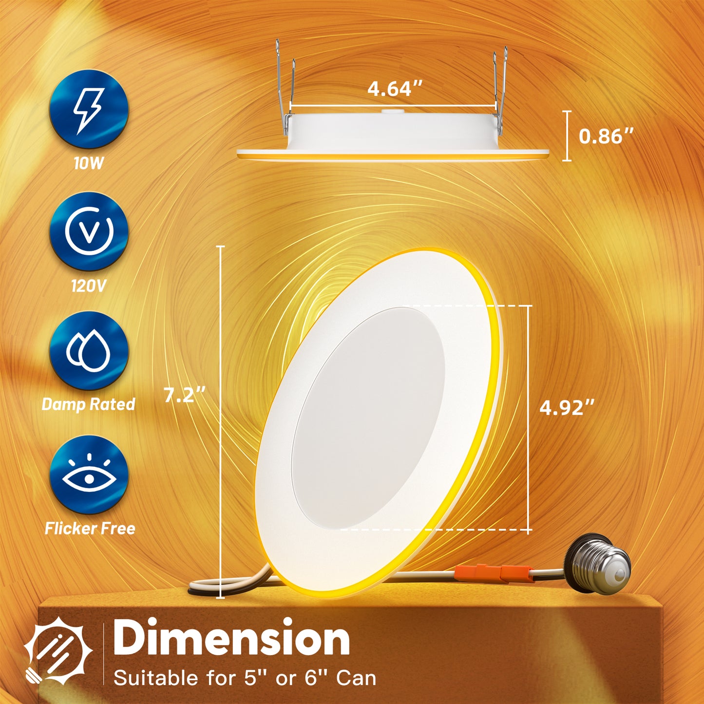 FREELICHT 5/6 Inch LED Can Lights with Night Light, 2700K/3000K/4000K/5000K/6000K Selectable Flat Retrofit Recessed Lighting, 10W=110W, 1000LM, Dimmable - ETL & FCC