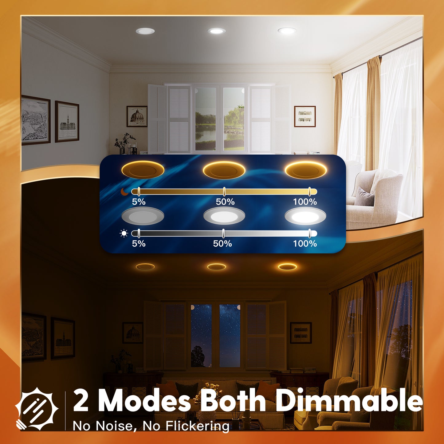 FREELICHT 5/6 Inch LED Can Lights with Night Light, 2700K/3000K/4000K/5000K/6000K Selectable Flat Retrofit Recessed Lighting, 10W=110W, 1000LM, Dimmable - ETL & FCC