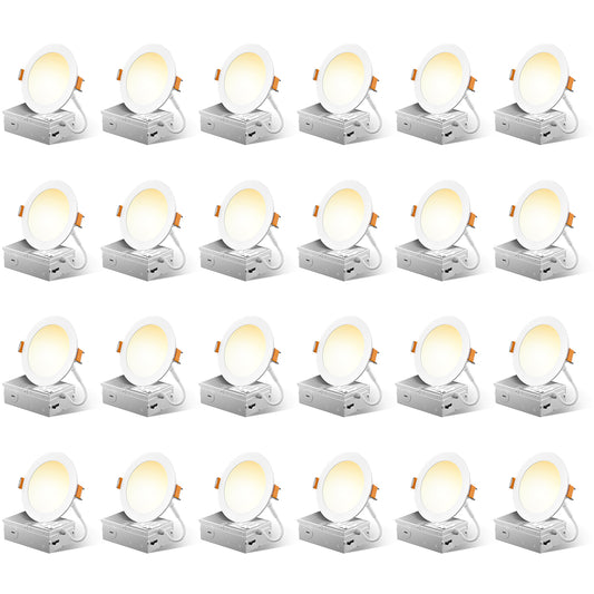 FREELICHT 24 Pack 4 Inch 5CCT Ultra-Thin LED Recessed Ceiling Light with Junction Box, 2700K/3000K/3500K/4000K/5000K Selectable, 700LM Brightness, Dimmable Canless Wafer Downlight, 10WEqv90W-ETL&FCC
