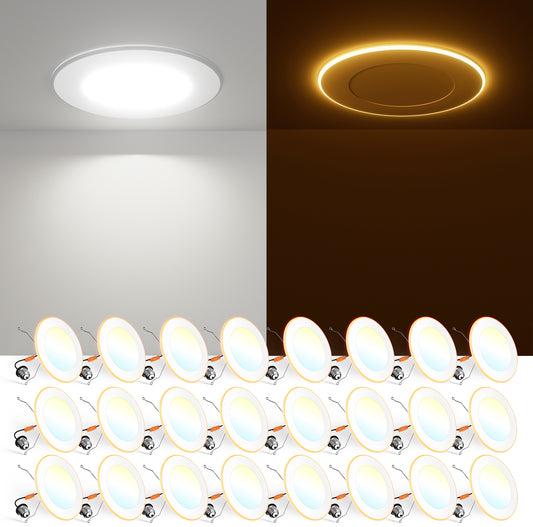 FREELICHT 5/6 Inch LED Can Lights with Night Light, 2700K/3000K/4000K/5000K/6000K Selectable Flat Retrofit Recessed Lighting, 10W=110W, 1000LM, Dimmable - ETL & FCC